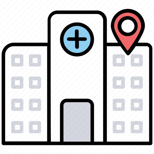 Hospital location, hospital nearby, location holder, map navigation, map pin icon - Download on Iconfinder