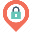 location pin, lock, map lock, map pin, security