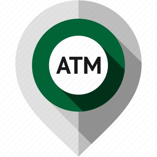 Atm card, cash machine, currency value, location pointer, map pin, money exchange, navigation marker icon - Download on Iconfinder