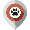 animal print, location pointer, map pin, navigation marker, paw, pet, shop