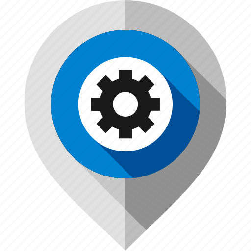 Gear, location pointer, map pin, menu, navigation marker, options, preference setting icon - Download on Iconfinder