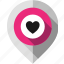 add, favorite, heart, location pointer, love, map pin, navigation marker 