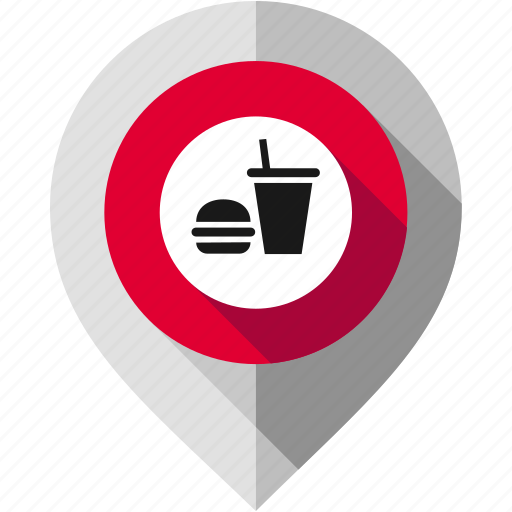 Burger, cafe, drink, fast food, location pointer, map pin, navigation marker icon - Download on Iconfinder