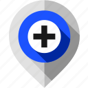 ambulance, hospital, location pointer, map pin, medicine, navigation marker, pharmacy