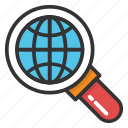 discovery, find location, global location search, global view, globe with magnifier