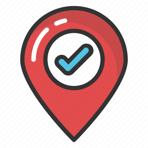 Approved location, confirm location, gps, map pointer with check mark, navigation icon - Download on Iconfinder