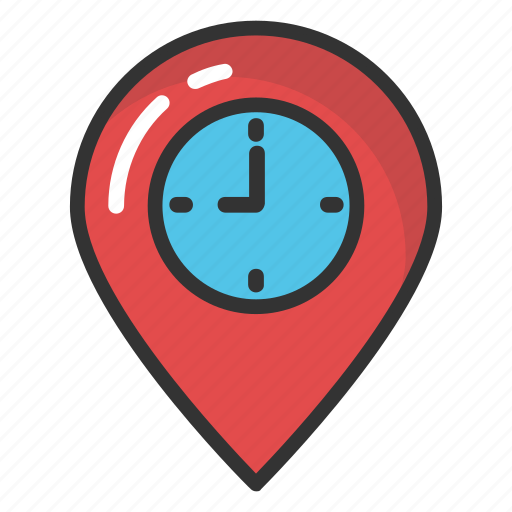 Clock map pointer, clock placeholder, clock tower, map marker with clock, watch map pointer icon - Download on Iconfinder