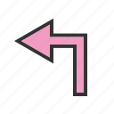 arrow, direction, left, path, road, sign, turn