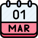 calendar, march, one, date, monthly, time, and, month, schedule
