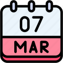 calendar, march, seven, date, monthly, time, and, month, schedule