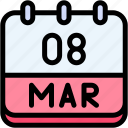calendar, march, eight, date, monthly, time, and, month, schedule