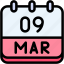 calendar, march, nine, date, monthly, time, and, month, schedule 
