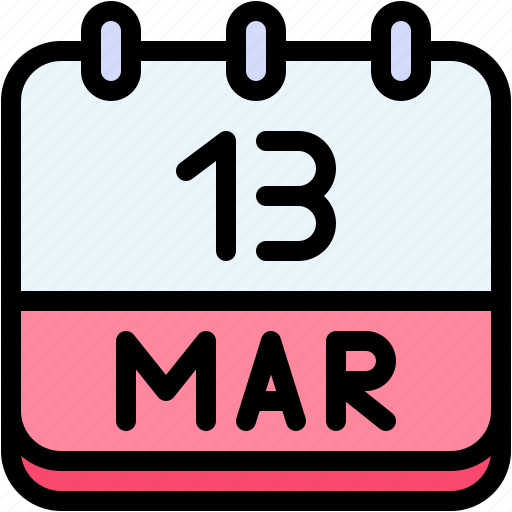 Calendar, march, thirteen, date, monthly, time, and icon - Download on Iconfinder