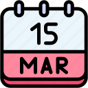 calendar, march, fifteen, date, monthly, time, and, month, schedule