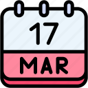 calendar, march, seventeen, date, monthly, time, and, month, schedule