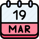 calendar, march, nineteen, date, monthly, time, and, month, schedule