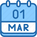 calendar, march, one, 1, date, monthly, time, month, schedule