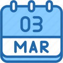 calendar, march, three, 3, date, monthly, time, month, schedule