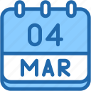 calendar, march, four, date, monthly, time, and, month, schedule
