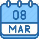 calendar, march, eight, date, monthly, time, and, month, schedule