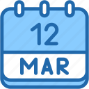 calendar, march, twelve, date, monthly, time, and, month, schedule