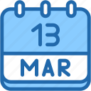 calendar, march, thirteen, date, monthly, time, and, month, schedule