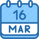 calendar, march, sixteen, date, monthly, time, and, month, schedule
