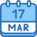 calendar, march, seventeen, date, monthly, time, and, month, schedule