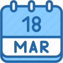 calendar, march, eighteen, date, monthly, time, and, month, schedule