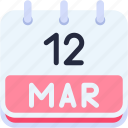 calendar, march, twelve, date, monthly, time, and, month, schedule