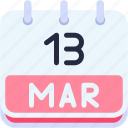 calendar, march, thirteen, date, monthly, time, and, month, schedule