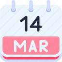 calendar, march, fourteen, date, monthly, time, and, month, schedule