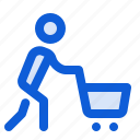 shopping, cart, purchase, trolley, push, man