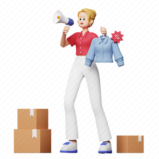Sales, shop, marketing, shopping, business, product, business woman 3D illustration - Download on Iconfinder