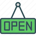 enter, open, shop, sign 