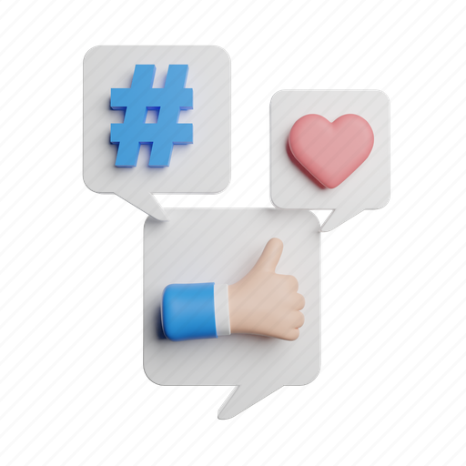 Buble, like, love, hashtag, front, heart 3D illustration - Download on Iconfinder
