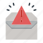 alert, envelope, marketing, marketing icon, spam, warning 