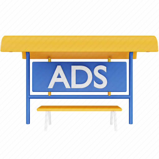Ads, marketing, advertisement, bus stop, bench 3D illustration - Download on Iconfinder