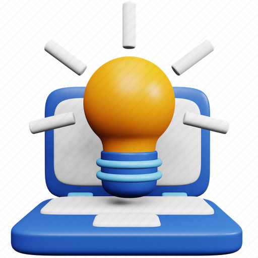 Creative, work, marketing, bulb, idea, laptop 3D illustration - Download on Iconfinder