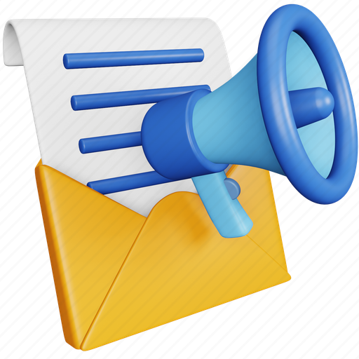Email, marketing, advertisement, promotion, megaphone, message 3D illustration - Download on Iconfinder