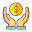 coin, dollar, gesture, hand, income, investment, loan 