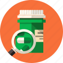 addiction, antibiotic, drug, healthcare, herbal, magnifying glass, pill bottle