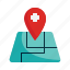 direction, gps, hospital, location, map, navigation, pin 