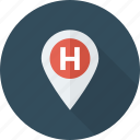 hospital, location, map, pin