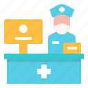 desk, front, hospital, information, nurse, reception