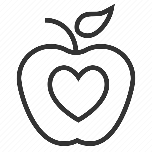 Apple, food, healty, heart, line, outline icon - Download on Iconfinder