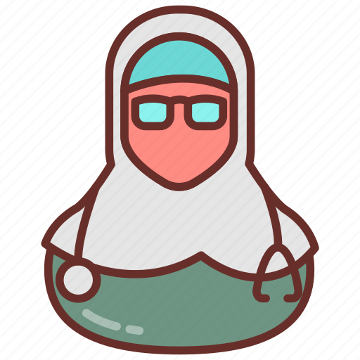 Religious, physician, hijab, spectacles, stethoscope, female, lady icon - Download on Iconfinder