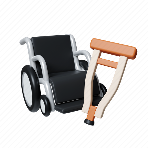 Wheel, chair, medical, crutches, crutch, assistance, injury 3D illustration - Download on Iconfinder