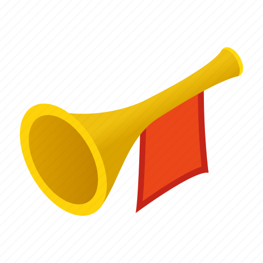 Bugle, flag, golden, instrument, isometric, medieval, trumpet icon - Download on Iconfinder