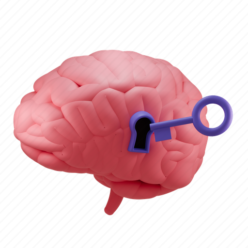 Brain, lock, mind, key, think, thinking, head 3D illustration - Download on Iconfinder